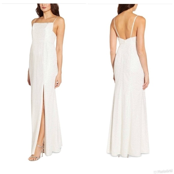 Aidan Mattox Sequined Maxi Ivory Evening Dress - Picture 1 of 8